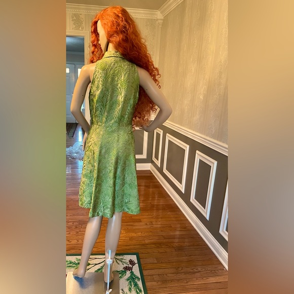 Gently Used!🤩Chetta B😎 gorgeous olive green 100% silk and sequin dress/size-8 - Picture 4 of 9